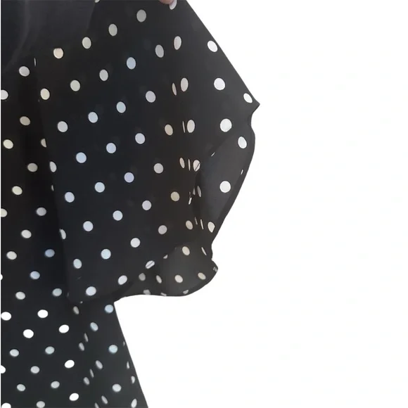 Express Black and White Polka Dot Blouse with Ruffle Sleeves in Women’s Large - Picture 4 of 7
